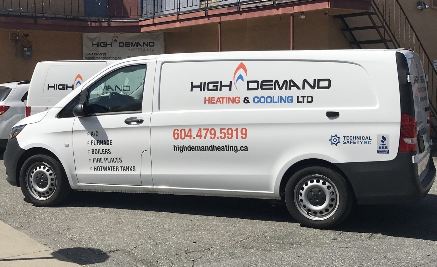 High Demand Heating branded HVAC service van ready for a residential heating and cooling call