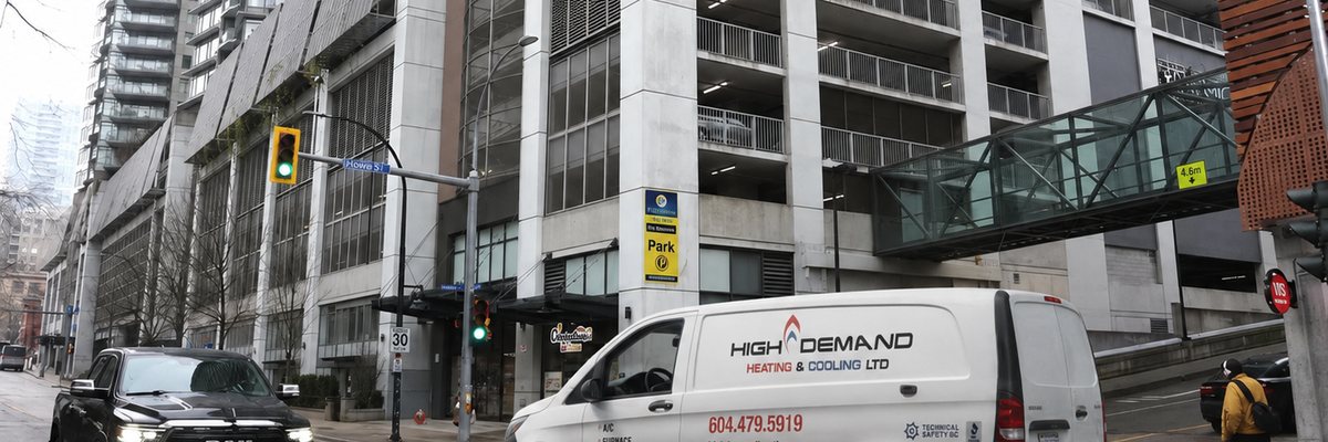High Demand Heating service van in downtown New Westminster, British Columbia